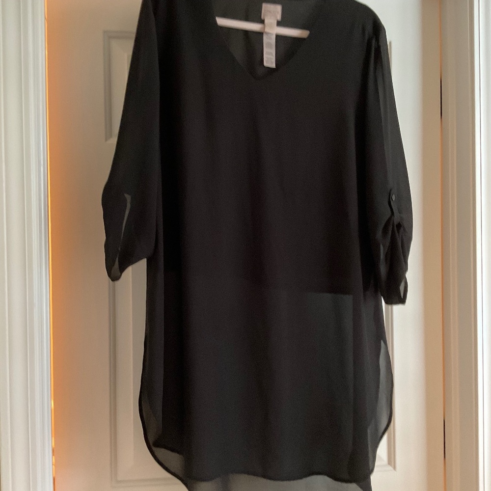 Chico’s black blouse with inside cropped lining. Size 2